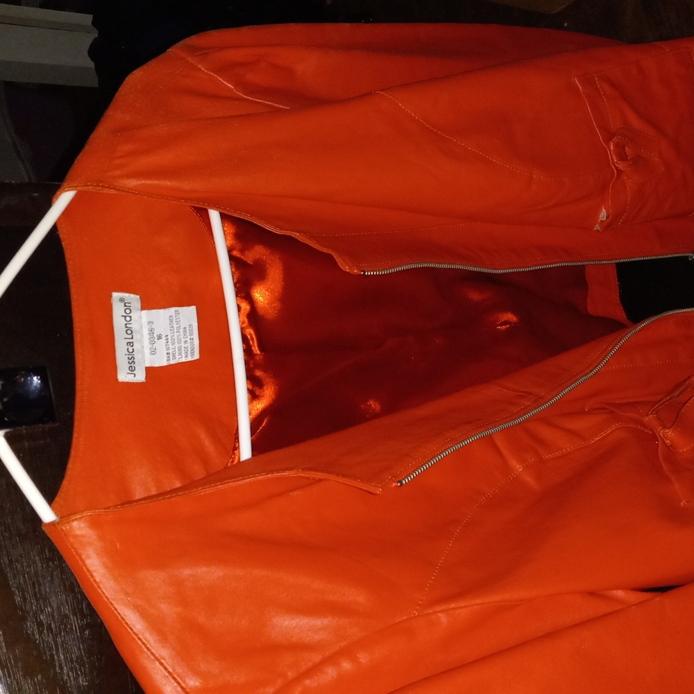 Real leather orange jacket women's 16 Jessica London